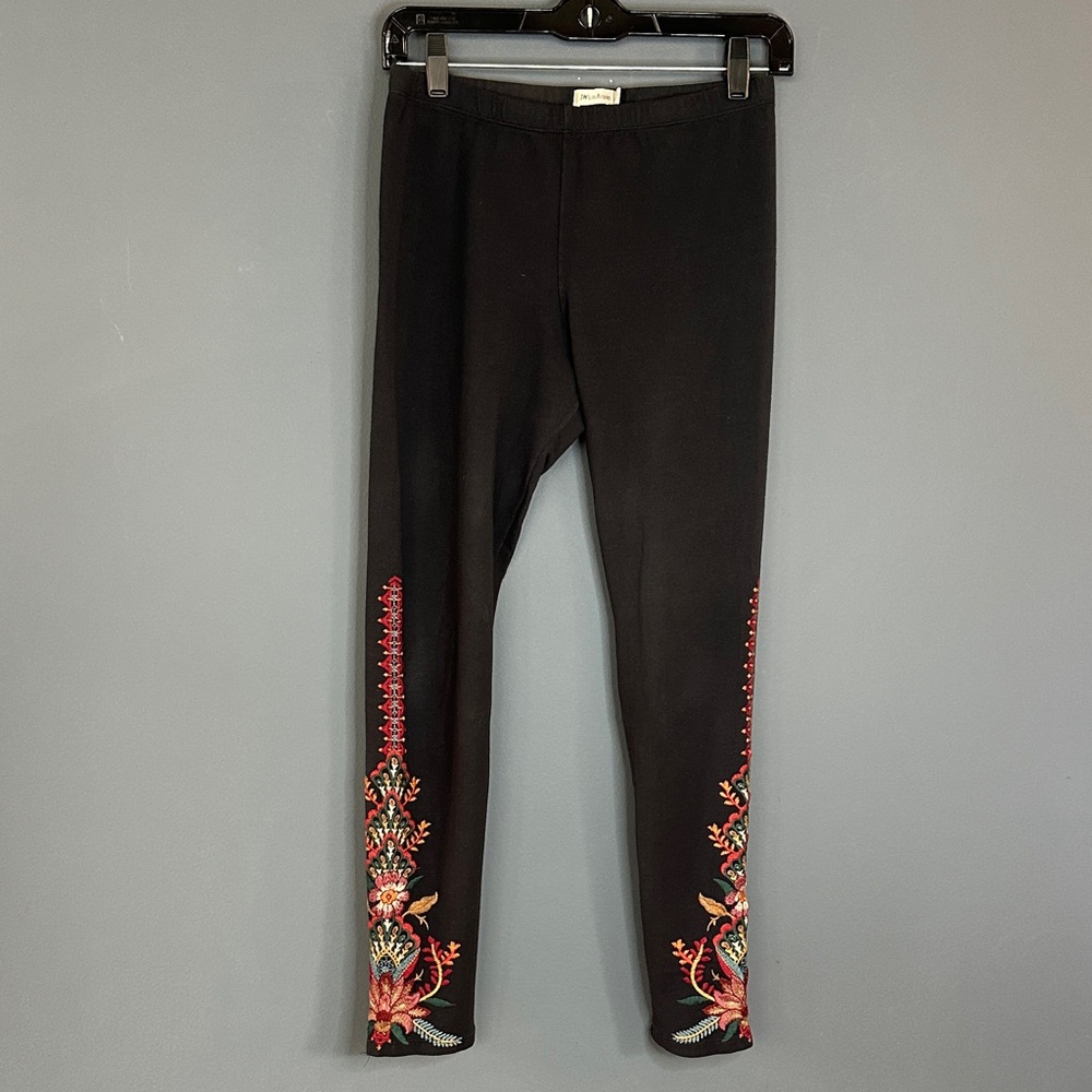 Johnny Was Black Leggings with Multicolor Floral Embroidery - Picture 2 of 9